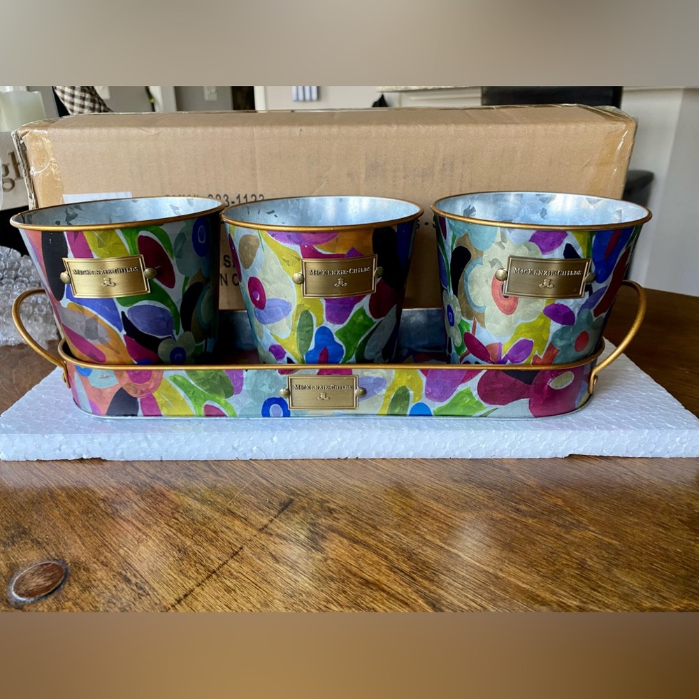 Mackenzie Childs Avant Garden Herb Pots and Tray NIB